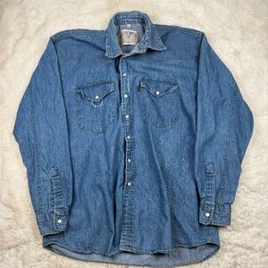 Harry Butler Pearl Snap Denim Shirt Jean Button Up 100% Cotton Men's Medium